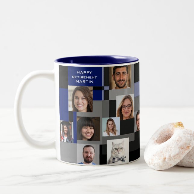 Add 20 Photos Modern Colleague Retirement Farewell Two-Tone Coffee Mug (With Donut)