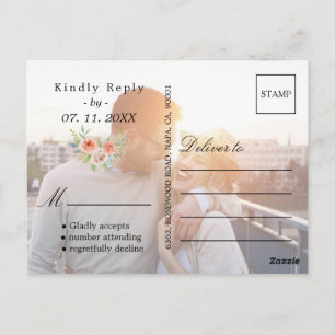 Add 2 Custom Photo Personalised Wedding RSVP Postcard