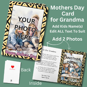 Add 2 Photo's in Gold Frames for Grandmother Card