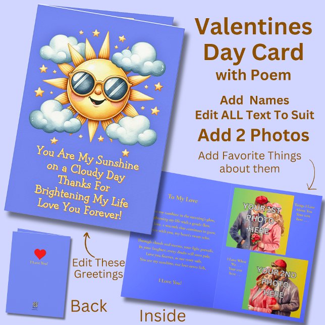 Add 2 Photo's, You Are My Sunshine on a Valentines Card (Creator Uploaded)