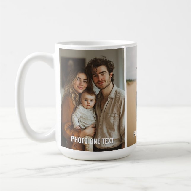 Add 3 Photos and Text - Simple Collage - Minimal Coffee Mug (Left)