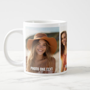 Add 3 Photos and Text - Simple Collage - Minimal Large Coffee Mug