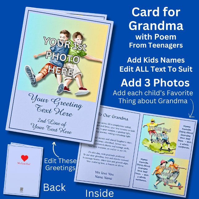 Add 3 Photo's for Grandmother, Poem from Teenagers Card (Creator Uploaded)
