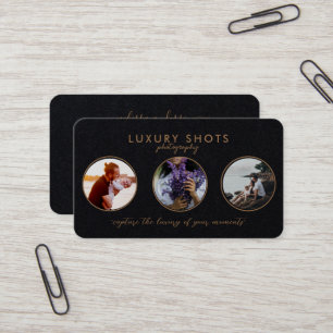Add 3 Photos Gold Premium Black Signature Business Card