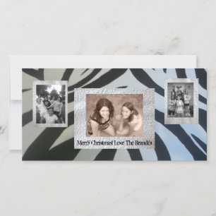 Add 3 Three photos Christmas Card Zebra Print