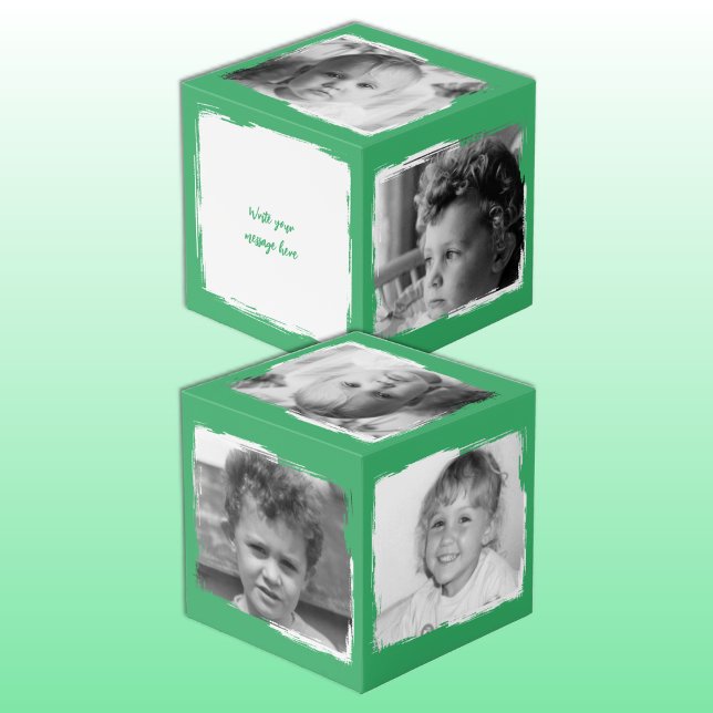 Add 4 images customise words green white photo cube (Creator Uploaded)