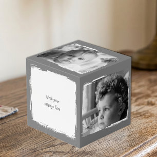 Add 4 images customise words grey white photo cube