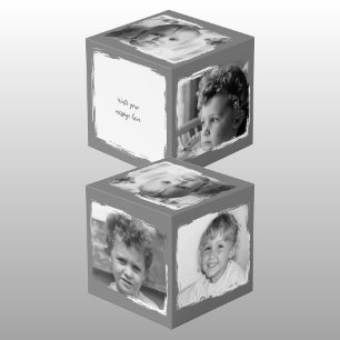Add 4 images customise words grey white photo cube