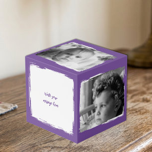 Add 4 images customise words purple white photo cube