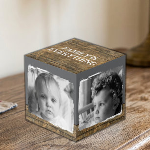Add 4 images family rustic brown grey photo cube
