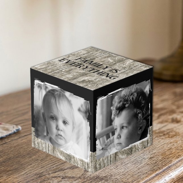 Add 4 images family rustic grey black photo cube (Creator Uploaded)