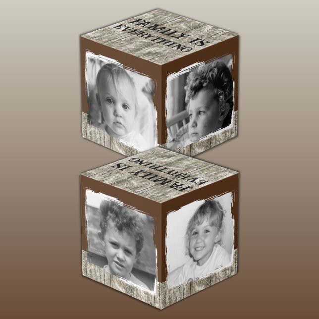 Add 4 images family rustic grey brown photo cube (Creator Uploaded)