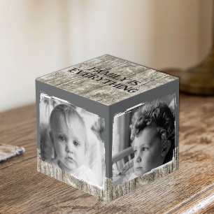 Add 4 images family rustic grey photo cube