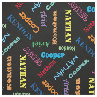 Add 4 Kids or Pet's Names Custom Black By The Yard Fabric
