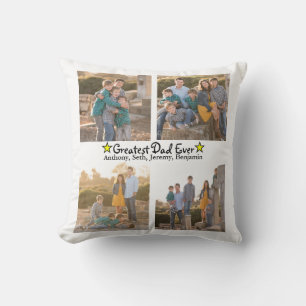 Add 4 Photo Collage Greatest Dad Ever Father's Day Cushion