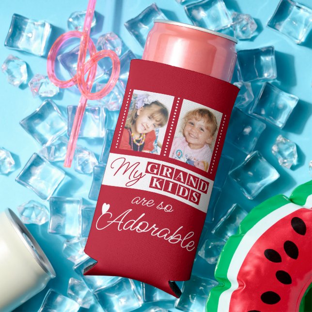 Add 4 photos adorable grandkids red white seltzer can cooler (In Situ Summer)