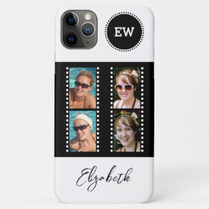 Add 4 photos initials and name black and white iPhone 11 pro max case