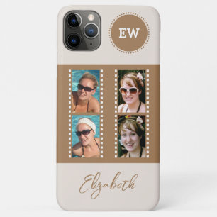 Add 4 photos initials and name brown and white iPhone 11 pro max case