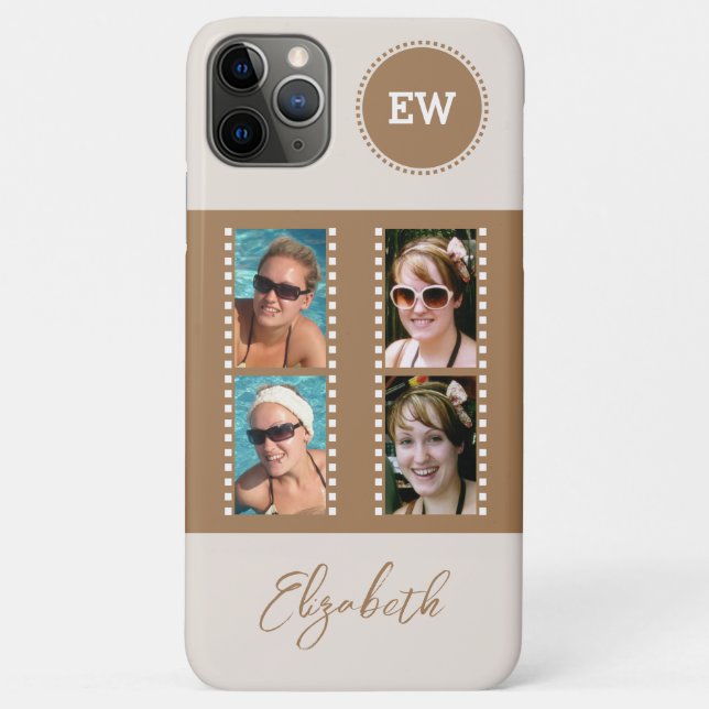 Add 4 photos initials and name brown and white Case-Mate iPhone case (Back)