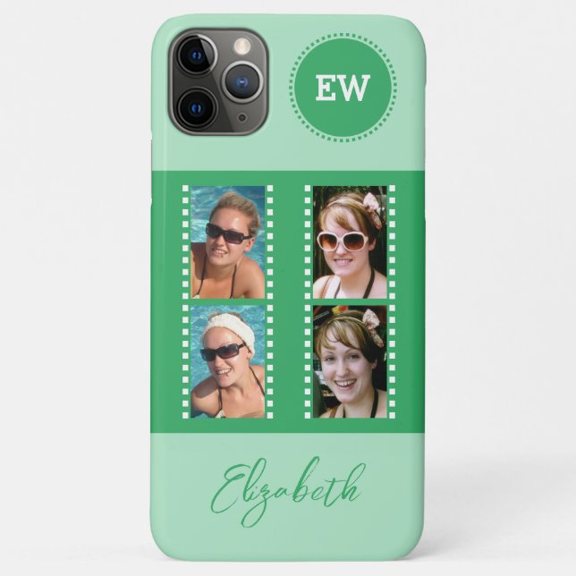 Add 4 photos initials and name green and white Case-Mate iPhone case (Back)