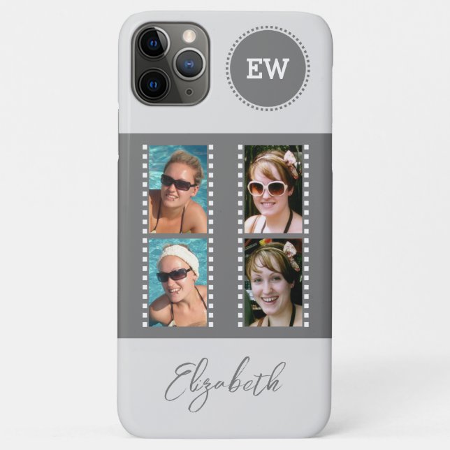 Add 4 photos initials and name grey and white Case-Mate iPhone case (Back)