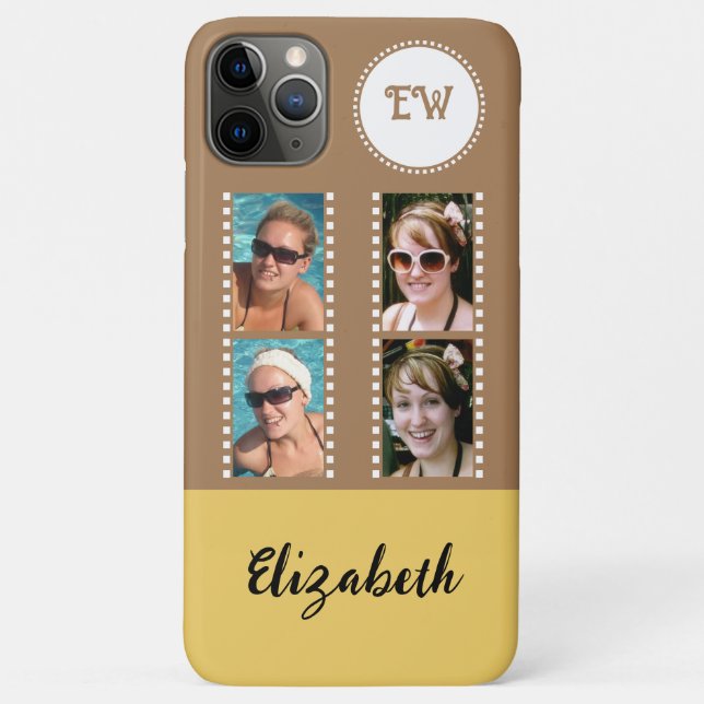 Add 4 photos initials name yellow and brown Case-Mate iPhone case (Back)