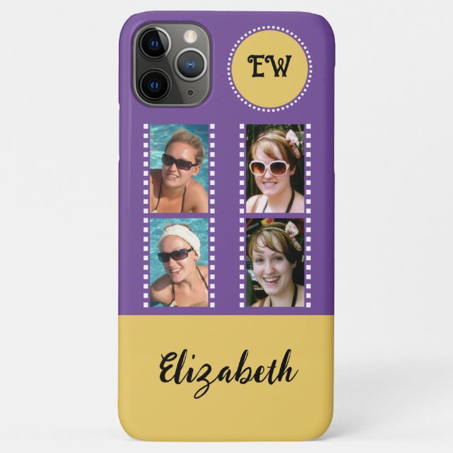 Add 4 photos initials name yellow and purple Case-Mate iPhone case (Back)