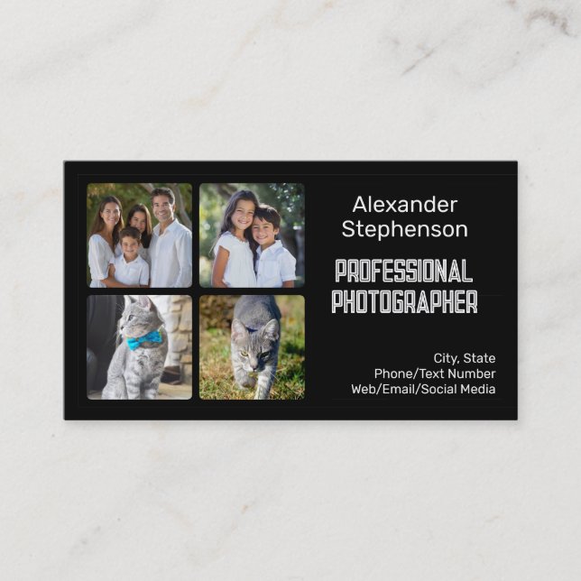 Add 4 Photos Instagram Collage Photographer Business Card (Front)