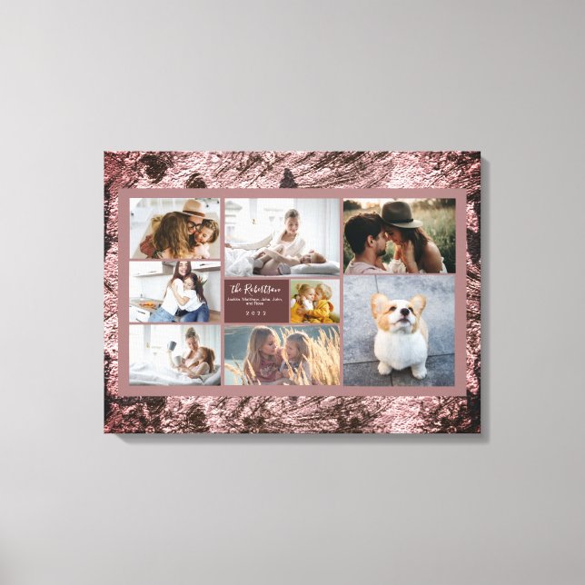 Add 8 Photos Rose Gold Texture Floral Pattern Canvas Print (Front)