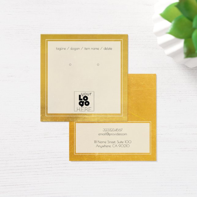 Add A Logo Gold Faux Metallic Earring Display Card (Desk)