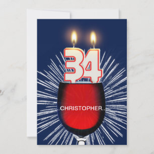 Add a name, 34th Birthday party Invitation, wine Invitation