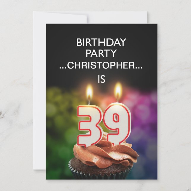 Add a name, 39th Birthday party Invitation (Front)