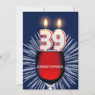 Add a name, 39th Birthday party Invitation, wine Invitation