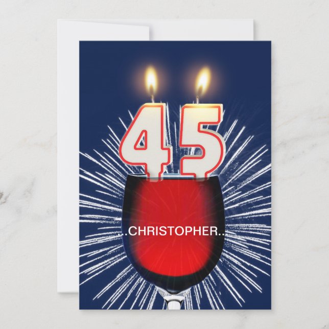 Add a name, 45th Birthday party Invitation, wine Invitation (Front)