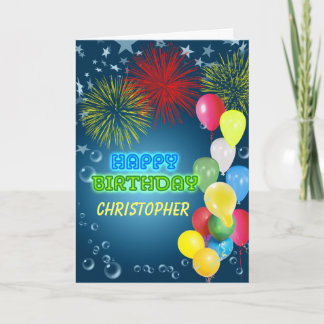 Add a name, Birthday card with fireworks
