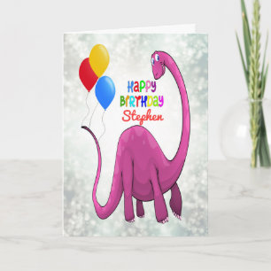 Add a Name Birthday Dinosaur and Ballons Card