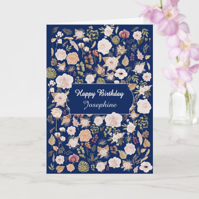 Add A Name Birthday Scattered Flowers  Card (Orchid)