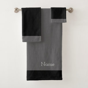 Add A Name Elephant Grey + Black Bath Towel Set