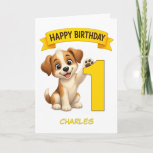 Add A Name First Birthday Puppy Dog  Card