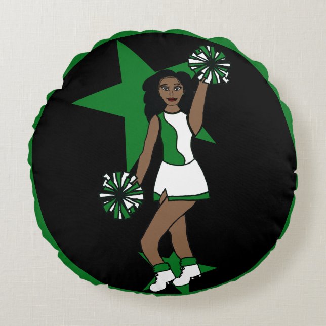 Add a Name Green Cheer #1 Round Cushion (Front)