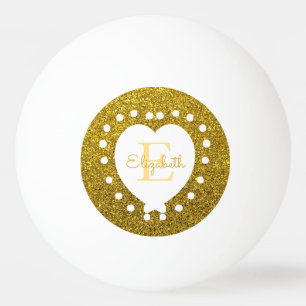 Add A Name Monogram Gold Glitter White Heart Ping Pong Ball