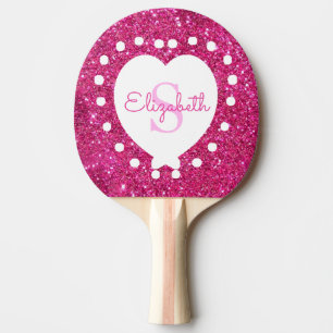 Add A Name Monogram Pink Glitter White Heart Ping Pong Paddle