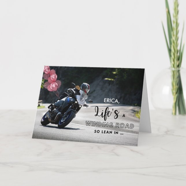 Add a Name Motorcycle Themed Birthday for Her Card (Front)