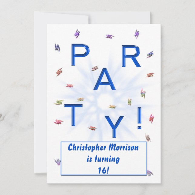 Add a name, party Invitation, in blue for a boy Invitation (Front)