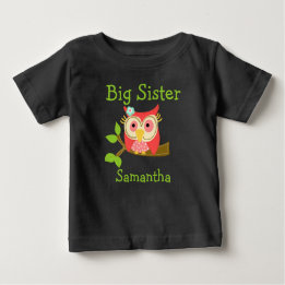 Add a Name Personalised Owl Big Sister Baby T-Shirt