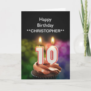 Add a name to this 10th birthday card candles