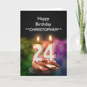 Add a name to this 24th birthday card candles