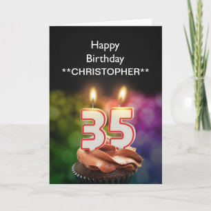Add a name to this 35th birthday card candles