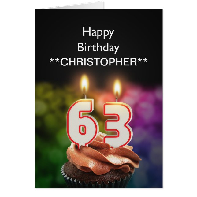 Add a name to this 63rd birthday card candles (Front)