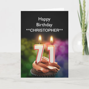 Add a name to this 71st birthday card candles